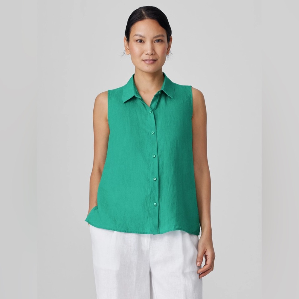 NWT Eileen Fisher Organic Handkerchief Linen Sleeveless Shirt in Sea Star